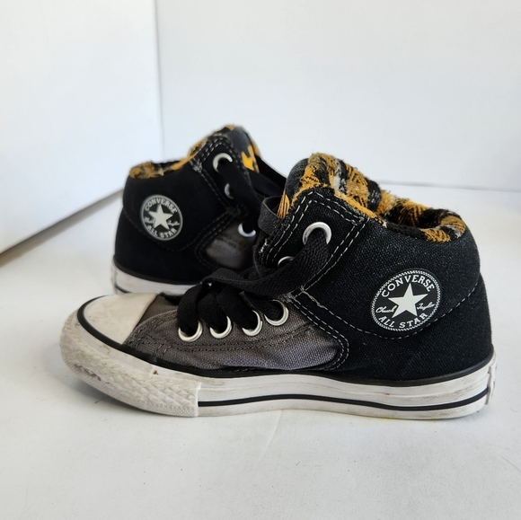 Converse Kids Black Gray Hi Top Sneakers Shoes Yellow Plaid Skater School 11 - Picture 1 of 13